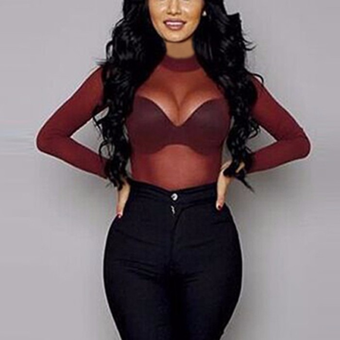 Women's Sexy Mesh Sheer Clubwear Solid Color Long Sleeve Top   Blouses & Shirts