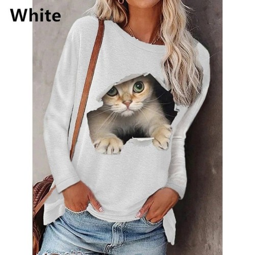 Fashion Casual Long Sleeve Printed Pullover Top Round Neck  T-Shirts
