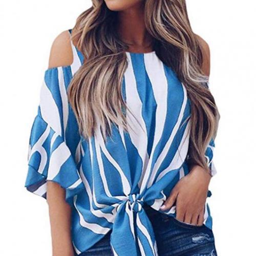 Women's Fashion Off Shoulder Ruffle Half Sleeve Sexy Round   Blouses & Shirts Top