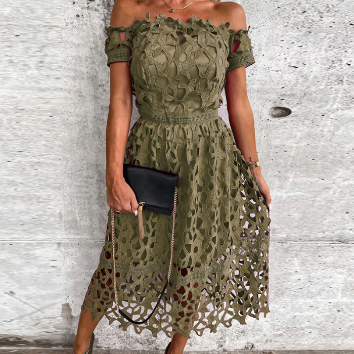 Fashion Slant Neck Backless Solid Color Party Cutout Slim  Midi Dress