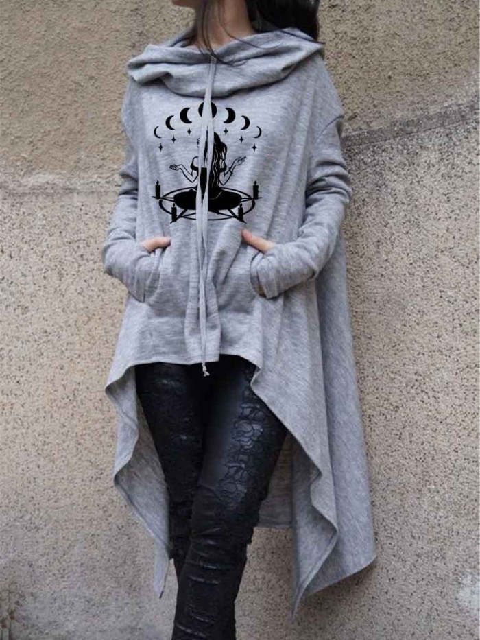 Women Witch Irregular Long Sleeve Halloween Sweatshirt