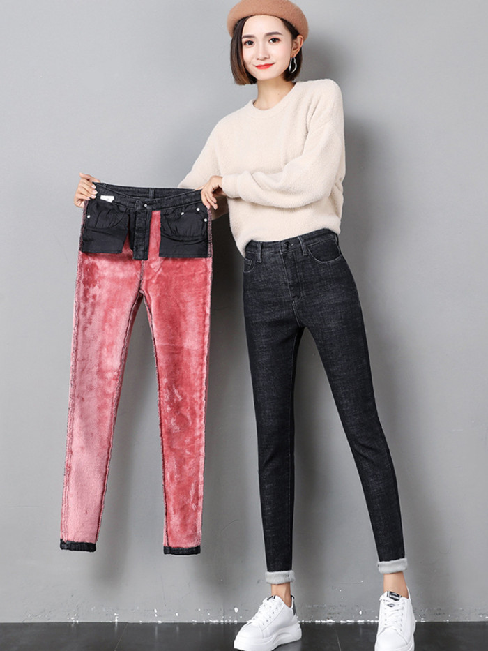 Fashion Stretch High Waist Casual Velvet Women's Jeans