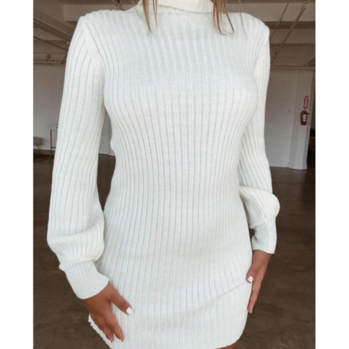 High Neck Slim Solid Color Fashion Casual Long Sleeve Sweater Dress