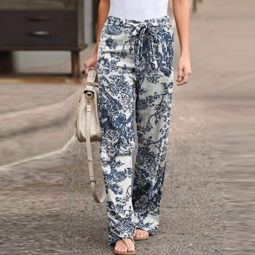 Women's Fashion Vintage Print Loose Casual Trousers