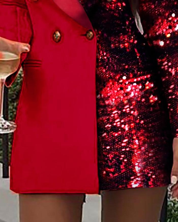 Dress Colorblock Sequins Elegant Buttoned Design Office Dresses