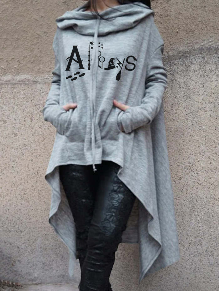 Trendy Loose Printed Asymmetrical Hooded Sweatshirt