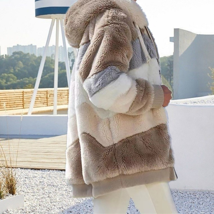 Fashion Loose Plush Zipper Warm Coat Winter Jacket Coat