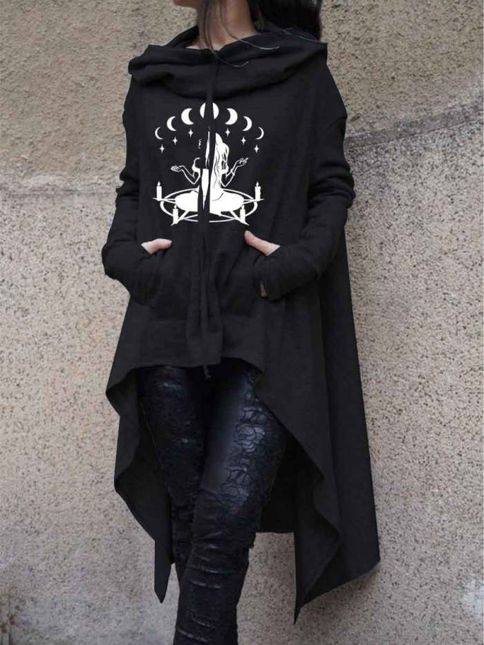 Women Witch Irregular Long Sleeve Halloween Sweatshirt