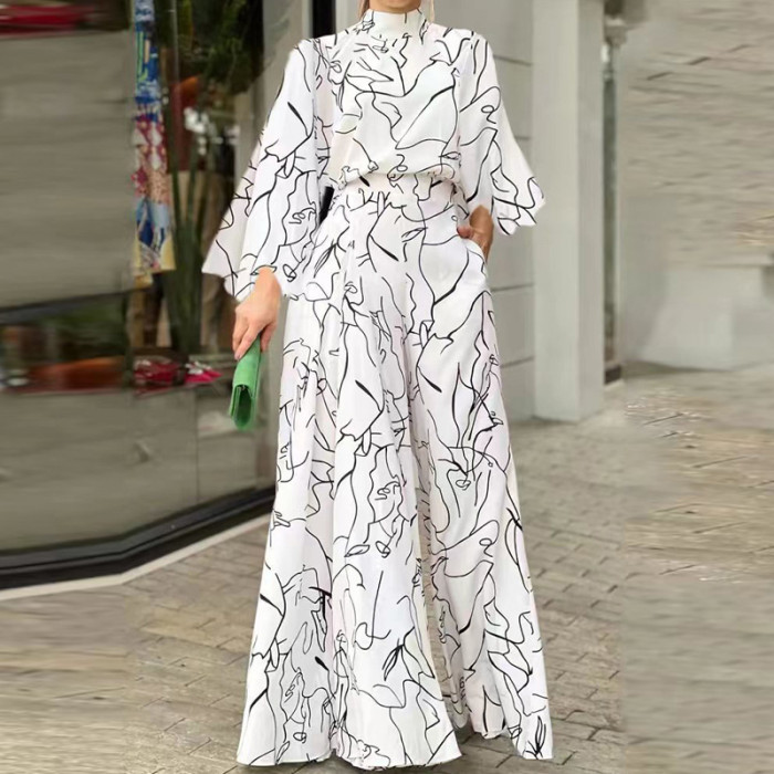 Fashion Abstract Print Elegant High Street Sexy Loose Jumpsuit