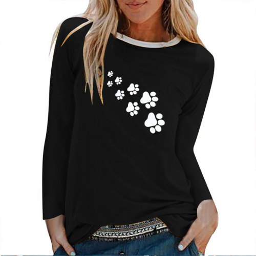 Fashion Print Long Sleeve Loose Round Neck Top  T-Shirts