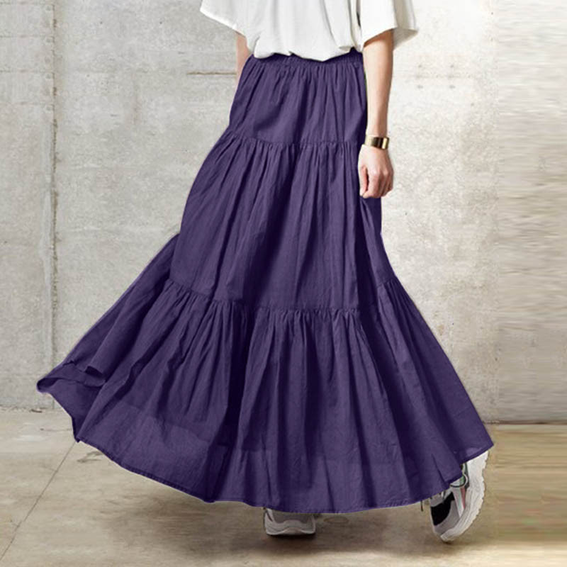 Retro Ladies Ruffled Solid Color Casual Loose Skirt