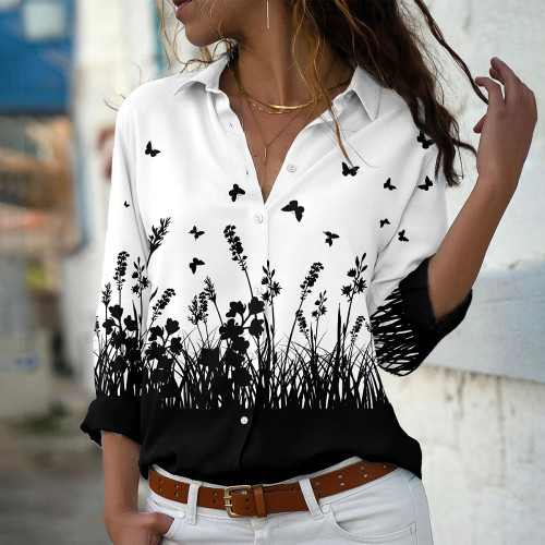 Elegant Loose Fashion Casual Printed Top   Blouses & Shirts