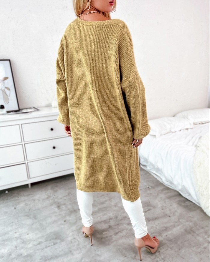 2023 Winter Autumn Lantern Sleeve Open Front Knit Cardigan Coat Casual Fall Outfits