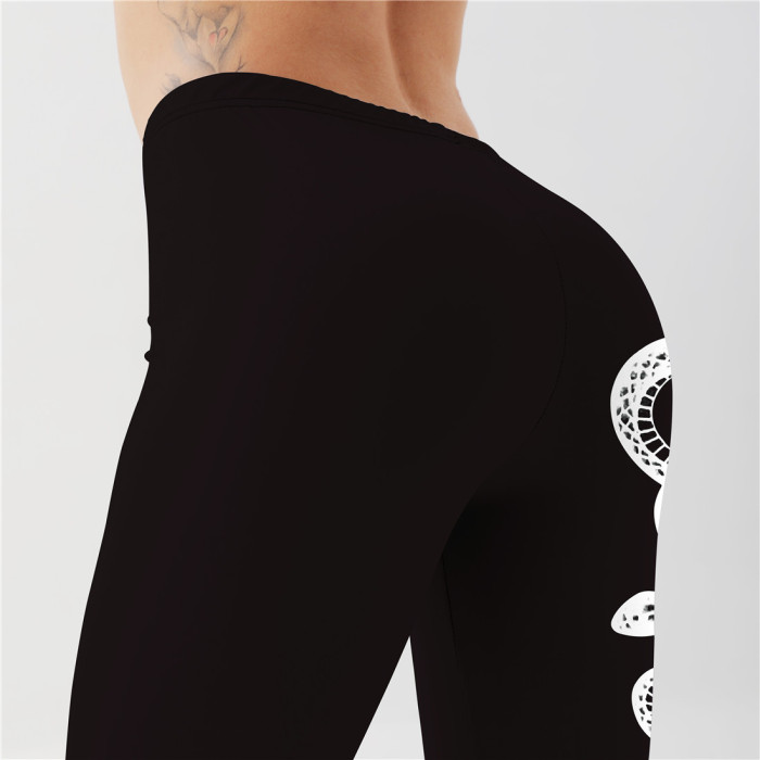 Sexy Women's Black Printed Push Up Gym Leggings