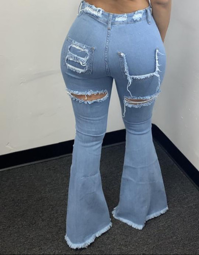 Fall New Women's Ripped Jeans Street Trend High Waist Ripped Retro Tight High Elasticity Jeans