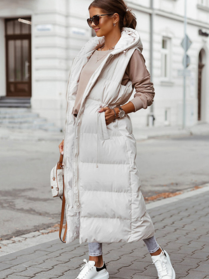 Women Oversize  Outerwear Hooded Parka Fashion Vest Casual Sleeveless Coat