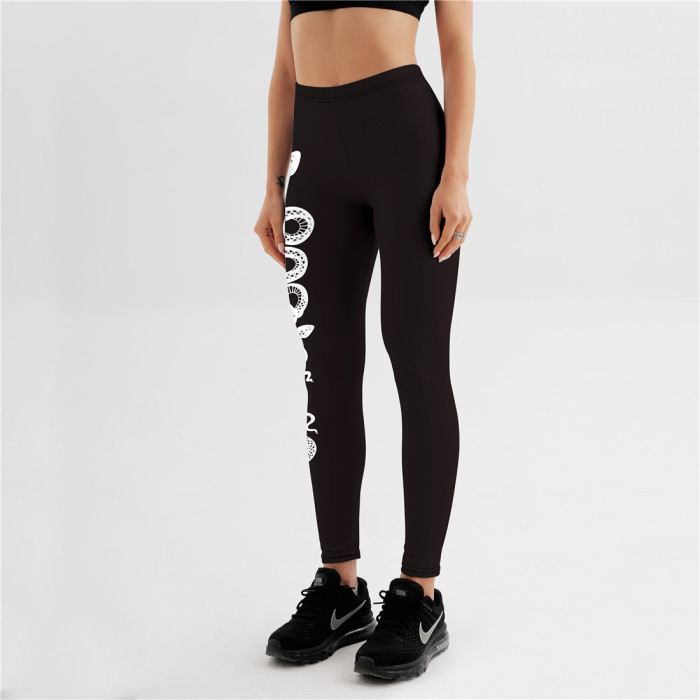 Sexy Women's Black Printed Push Up Gym Leggings