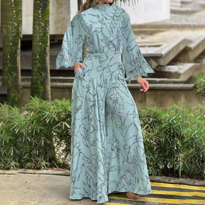 Fashion Abstract Print Elegant High Street Sexy Loose Jumpsuit