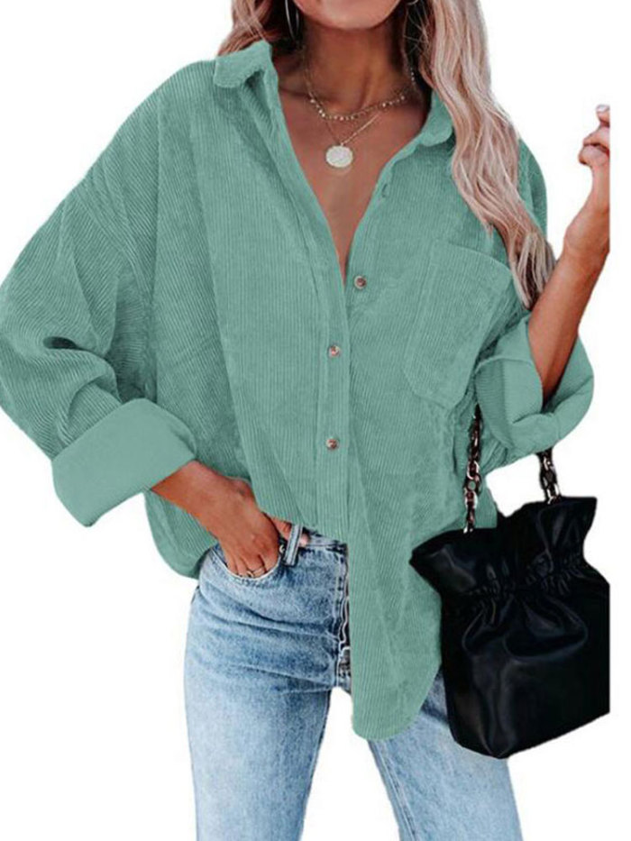 Corduroy Shirt Jacket Button Fashion Loose Coat