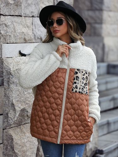 Fashionable Casual Plush Women's Loose Zipper Animal Grain Double-Sided Velvet Coat
