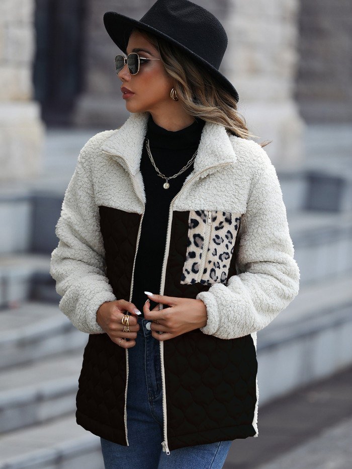 Fashionable Casual Plush Women's Loose Zipper Animal Grain Double-Sided Velvet Coat