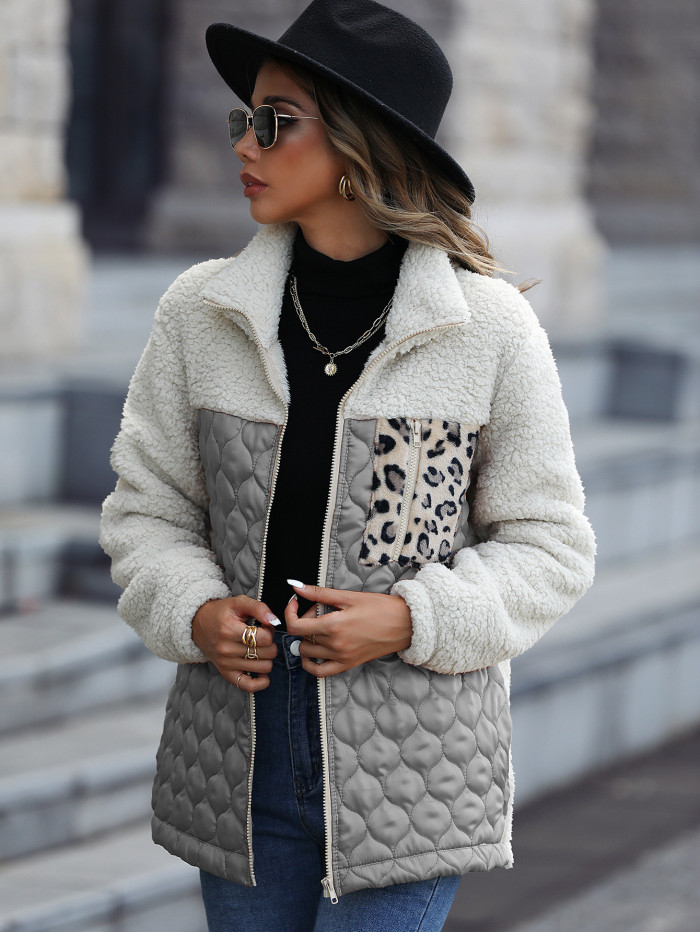 Fashionable Casual Plush Women's Loose Zipper Animal Grain Double-Sided Velvet Coat