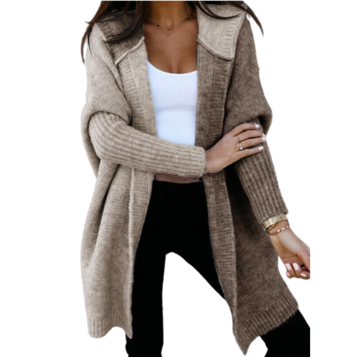 Women Capuche Cardigan Coat Long Sweater Loose OL Knitted Sweater Jersey Jacket