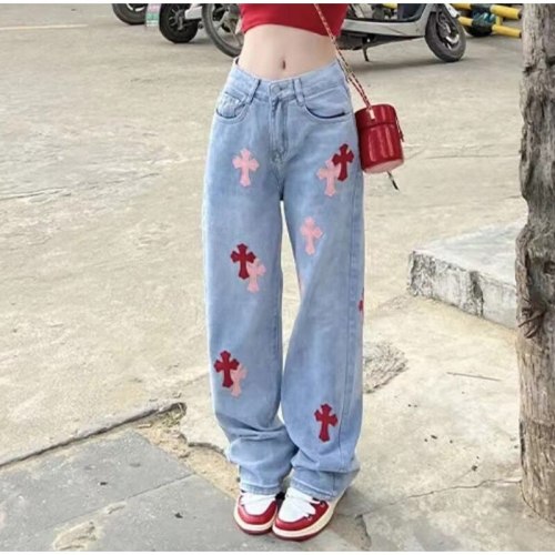 Jeans High Waist Straight Loose Casual Fashion Applique