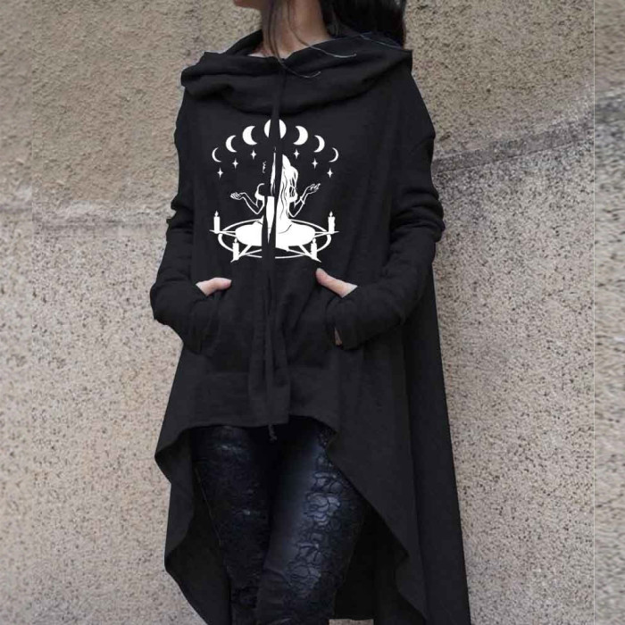 Women Witch Irregular Long Sleeve Halloween Sweatshirt