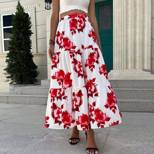 Trendy Floral High Waisted A-Line Party Boho Print Skirts
