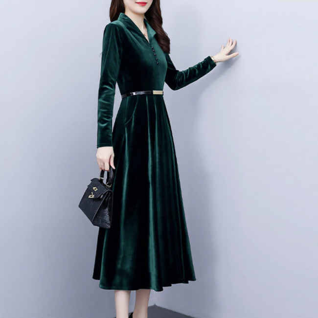 Fashion Temperament Dating Office Solid Color  Midi Dress