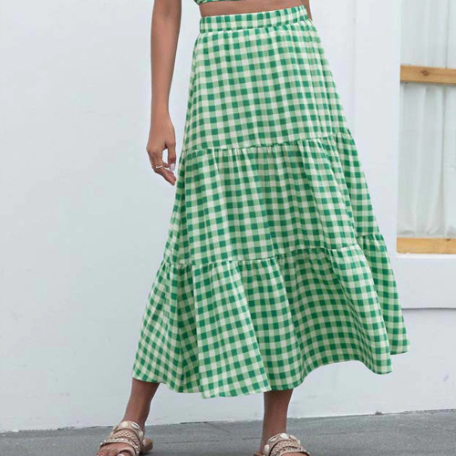 Women's Loose Plaid Skirt Party Print A-Line Boho Skirt