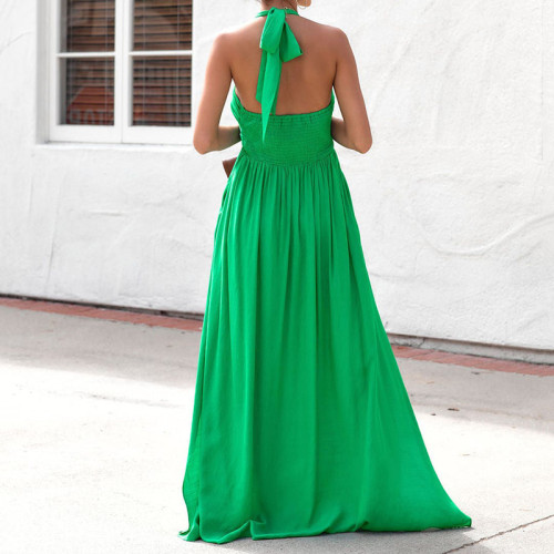 Fashion Backless Sleeveless Solid Color Boho Maxi Dress