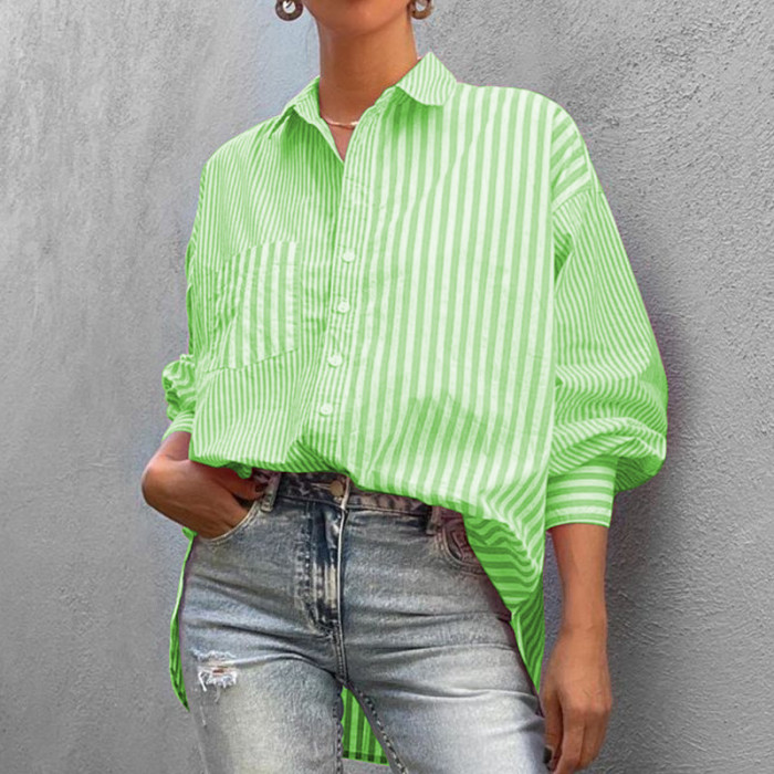 Ladies Top Loose Striped Lapel Casual Blouses & Shirts