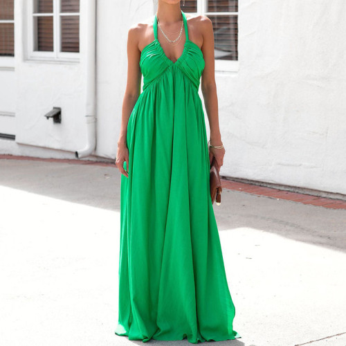 Fashion Backless Sleeveless Solid Color Boho Maxi Dress