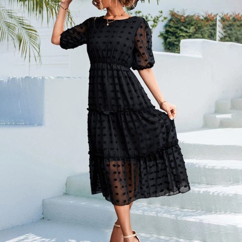 Fashion Loose Round Neck Solid Color Short Sleeve Casual Elegant Dress