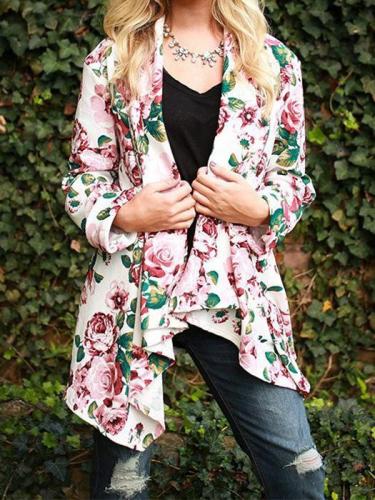 Floral Asymmetric Cardigan Without Necklace