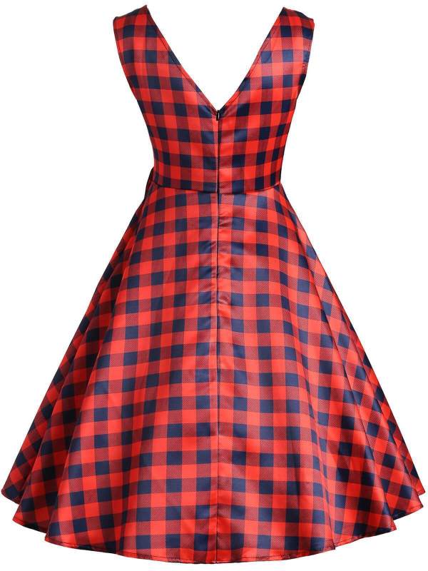 Red 1950s Plaid Bow Dress