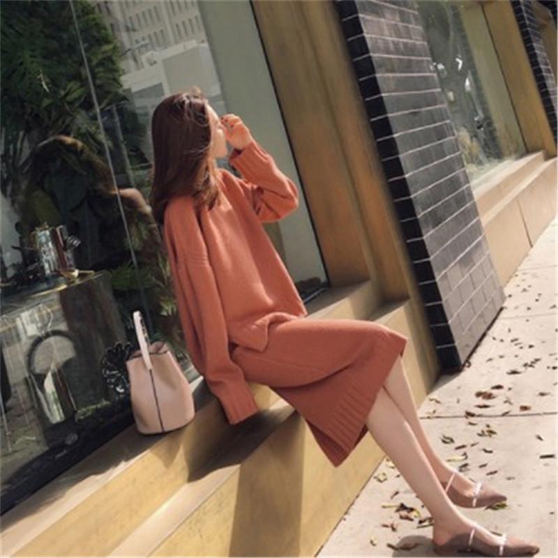Fashion Knitted   Sweater Maxi Dress Two Piece Suit Skirt