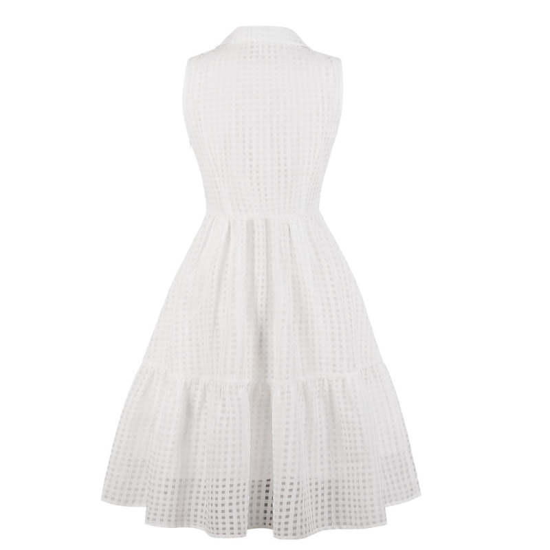 V Neck Plain White Casual Skater Dress