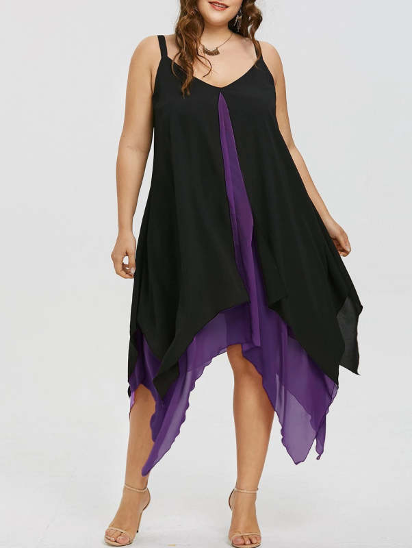 Plus Size Sleeveless Handkerchief Flyaway Dress