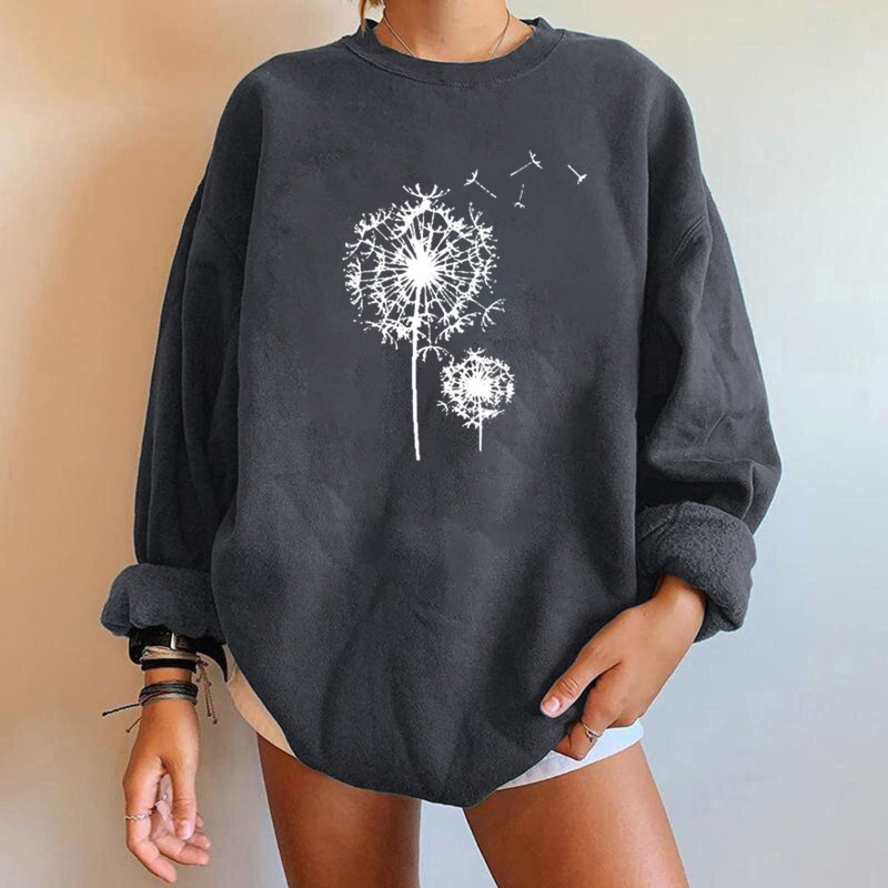 Women Print Crewneck Loose Casual Long Sleeve Fashion Oversize Sweatshirt
