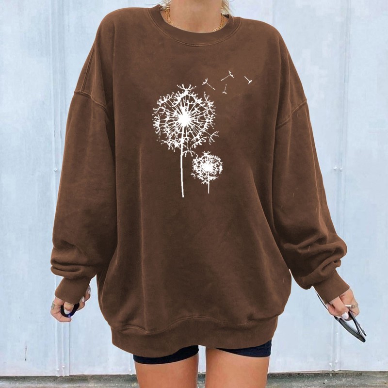 Women Print Crewneck Loose Casual Long Sleeve Fashion Oversize Sweatshirt
