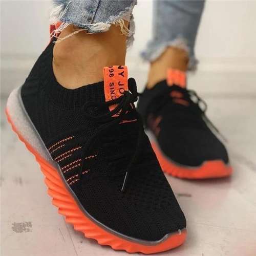 Colorblock Knitted Breathable Lace-Up Sneakers