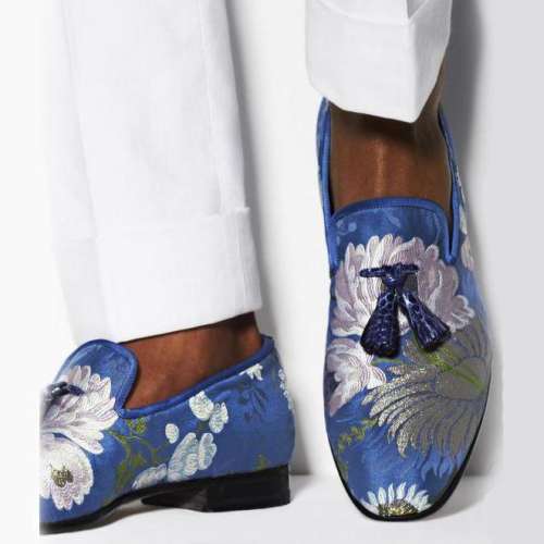 Men's Flower Pattern Silk Loafers