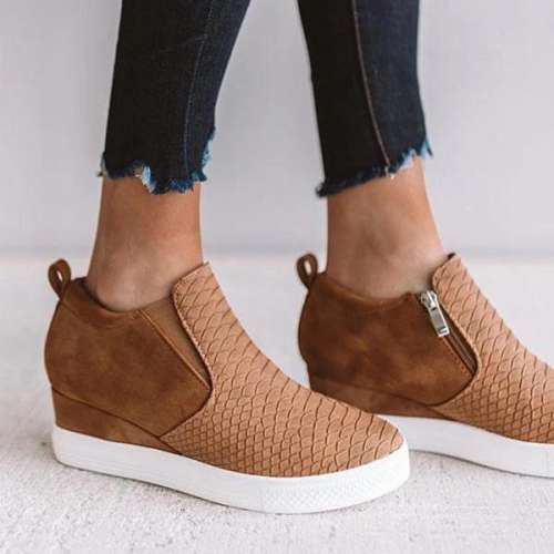 Women Fashion Wedge Sneakers Solid Color Comfortable Shoes