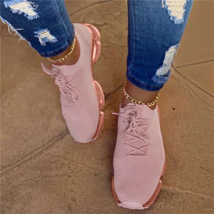 Lace-Up Lace-Up Round Toe Plain Sneakers
