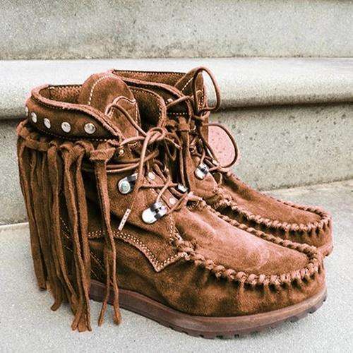 Fringed Spring And Autumn Autumn Faux Suede Boots