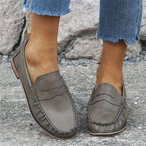 Low Heel One-Step Leather Shoes