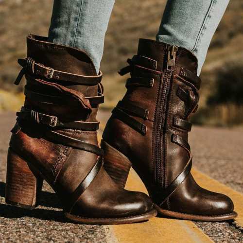 Women Vintage Zipper Mid-Calf Boots